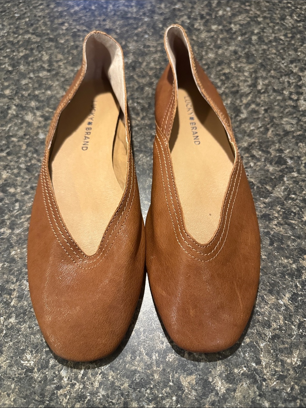 Lucky Brand Tan/Brown Leather Slip-On Ballet Flats